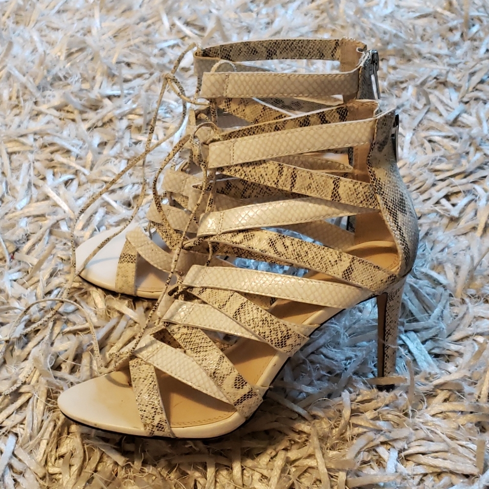 Banana Republic Lace up nude snakeskin sandals